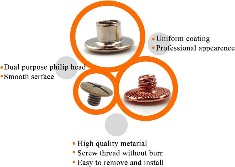 ALLOYPRO 120 Sets Chicago Screws with Hole Puncher and Screwdriver Assorted Kit 6 Color Leather Rivets Screw Flat Fillister Book Binding Posts Nail Rivet Chicago Bolts for DIY Leather Craft (5×4mm) - Image 3